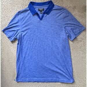 Nordstrom Polo Shirt Mens Large Tech Smart Heathered Blue Short Sleeve V Neck